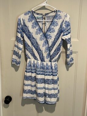 Blue and White Paisley Wrap Romper XS